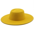 Detail of solid yellow wool felt fedora with 9.5cm wide brim and reinforced stitching - M (56-58cm) / Yellow