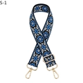 Detail of adjustable floral strap in blue and black with gold hardware and hooks - S-1 Black Royal Blue Flower / Gold Buckle