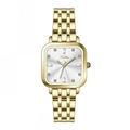 Elegant women's square quartz watch with gold stainless steel strap and crystal markers - Gold