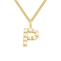 Elegant gold titanium steel necklace featuring a pearl-inlaid letter P initial pendant - Letter P / Gold