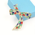 Golden bow brooch featuring vibrant multi-color enamel inlay and elegant ribbon design - Colorful Patchwork Bow Style (XH-1733)