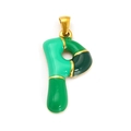 18k gold-plated stainless steel letter P pendant with green enamel inlay for DIY jewelry - Sp640g-p (single Pendant)