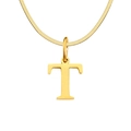 Golden flat snake chain necklace with minimalist capital letter T pendant detail - Letter T / 1 Piece / Gold