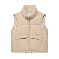 Gilet imbottito beige da donna con collo alto, cerniera e coulisse regolabile sul fondo - S / Giallo chiaro
