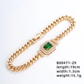 Gold Cuban link bracelet with emerald-cut green stone and zircon pavé detailing - Gold + White Zircon + Green Zircon