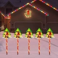 Solar Christmas tree stake lights with Santa Claus print and red candy cane poles - Style 2