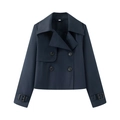Korte double-breasted trenchcoat in marineblauw met gespen aan de mouwen en revers - XS / Marineblauw