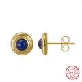 Elegant S925 sterling silver hoop earrings with gold plating and blue turquoise stones - Deep Blue Round Stud - Gold