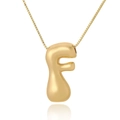 Close-up of golden bubble letter F pendant with polished surface and box chain - F (D1013)