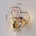 Black hexagonal wall-mounted iron rack with light string and dimensions 40.5x41.5cm - Black 3-Hexagon Irregular With 2m LED Light