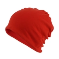 Solid red knit slouchy beanie for men and women with warm fleece lining and soft texture - Adjustable / Orange Red