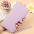Elegant light purple long wallet with lychee pattern and matching wrist strap - Purple