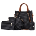Black 4-piece handbag set with tote, crossbody bag, wallet, and card holder - Black