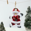Dettaglio pupazzo di neve di Natale in peluche con cappello a scacchi rossi e cordino - Pupazzo di neve
