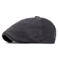 Dark grey corduroy newsboy cap with classic vintage texture and six-panel stitching - Adjustable / Gray