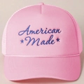 Roze Y2K truckerpet met American Made borduursel en decoratief touwdetail op de klep - Roze
