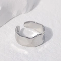 Minimalist silver irregular wave textured stainless steel open ring for women and men - US 7 / Irregular Wave Pattern (JR076) / Steel