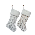 Lot de chaussettes de Noël en peluche blanche avec paillettes flocons or et argent - Grand / Flocon de Neige Doré
