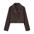 Korte double-breasted trenchcoat jas in donkerbruin met grote revers en epauletten - XS / Bruin