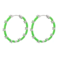 Close-up of green enamel hoop earrings with inlaid clear cubic zirconia crystals - Platinum Plated Green