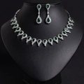 Elegant bridal jewelry set with emerald green stones and silver necklace and earrings - Green Zircon Necklace & Earring Set