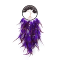 Tree of Life dream catcher with purple feathers and brown beads on white background - Purple Feather + Garnet
