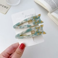 Blue and white marble acetate cat hair clips set with gold accents on a display card - 2 Pcs/Set / Cyan Pattern