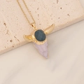 Retro bohemian necklace with golden bull head pendant and teal and purple stones - Dark Blue Green and Pink Purple Stone Bull Head (2#)