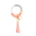 Portachiavi a bracciale con perle in silicone arancio e marmo con perlina in legno e nappa - 1 Arancione