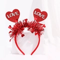 Red Valentine heart headband with silver glitter LOVE text and tinsel accents - Red Silver LOVE Heart Headband (No. 12)