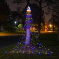 Close-up of colorful LED star waterfall lights hanging on a tree for outdoor Christmas decor - Christmas Tree EU Plug / Colorful