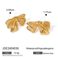 18k gold plated stainless steel bow earrings with brushed texture for women - Gold