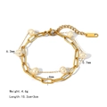 Gold double-layered stainless steel bracelet with oval links and white freshwater pearls - Double Layer Oval Link Pearl Style (YYB023132)