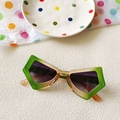 Cat eye butterfly sunglasses in gradient green and amber with geometric frame - Green