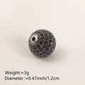 Dark blue pavé-set round bead charm for DIY bracelets and necklaces, 1.2cm diameter - 12MM Black Zirconia Gun Black Plated