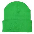 Detailed close-up of neon green knitted beanie featuring ribbed texture and wide fold-over cuff - L (54-60cm) / Fluorescent Green