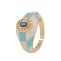 Adjustable 18K gold-plated ring with blue center stone and blue-white enamel finish - Adjustable Open / Blue & White