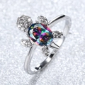 Schildkröten-Ring aus Silber mit buntem Mystik-Quarz und funkelnden Zirkonia-Steinen - US 6 / Mystischer Regenbogen Zirkonia