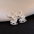 Close-up of 18k silver plated rocking horse earrings with mother of pearl and zircons - 40# Ear Buckle-Silver-Brown-Silver MOP Rocking Horse Earrings