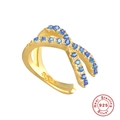 S925 sterling silver cross ear cuff in gold finish with micro-set blue cubic zirconia - Gold - Blue Zirconia (1 Piece)