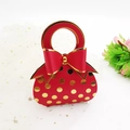 Elegant red wedding candy box with gold polka dots and a red ribbon bow handle - Red Polka Dot