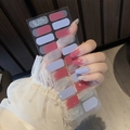 Pink and purple glitter self-adhesive gel nail stickers shown on a model hand - Pink Purple Silver Glitter Style (SS-087)