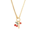 Collier double couche doré avec pendentif cerise et barre en métal gravée AMOUR - Collier Gravé Cerise AMOUR (8#)