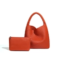Orange woven leather hobo bag and matching pouch set with classic textured finish - Hermes Orange