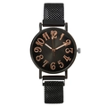 Orologio al quarzo nero con numeri in oro rosa e cinturino in maglia d'acciaio - Nero