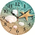 Silent ocean beach wall clock featuring starfish shell patterns and Arabic numerals - Beach Starfish Shell