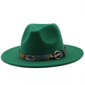 Emerald green fedora hat with a python texture band and gold buckle on a white background - L(58-60cm) / Emerald Green