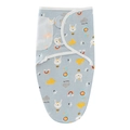 Blue newborn swaddle wrap with rabbit and rainbow prints and velcro closures - Grey Little Rabbit Pattern Swaddle