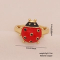 Cute red ladybug ring in copper with gold plating and detailed product dimensions - 6# Simple Single Ladybug Style