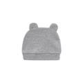 Detailed view of grey newborn cotton hat with cute bear ears and soft knit texture - Gray